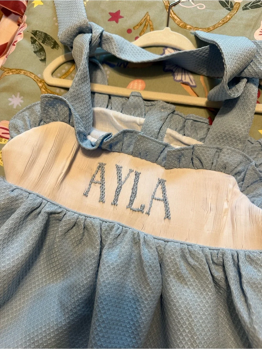 Custom AYLA light blue 4T honeycomb dress with shoulder ties